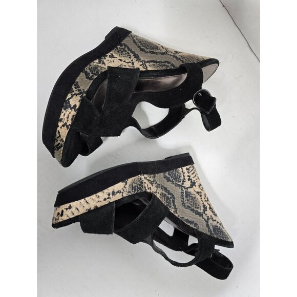 Black and Gray Python Snakeskin Faux Suede Wedge Platform Sandal 7 - Picture 4 of 15